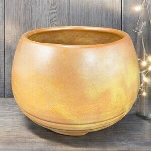 Vintage Footed Flower Pot Planter Bowl Pottery Brown Glaze MCM Decorative Decor
